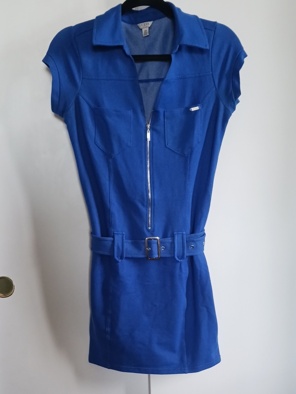 GUESS Royal Blue Zip-Up Belted Mini Dress